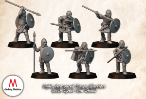 light armoured saxon warriors with spear and shield